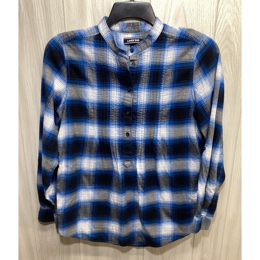 LANDS' END Women's (Size 10) Long Sleeve Flannel Button Down Shirt 100% Cotton